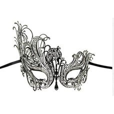 Black Swan Metal Filigree Laser Cut Venetian Mask crafted with Rhinestones -Black Swan mask with Black stones